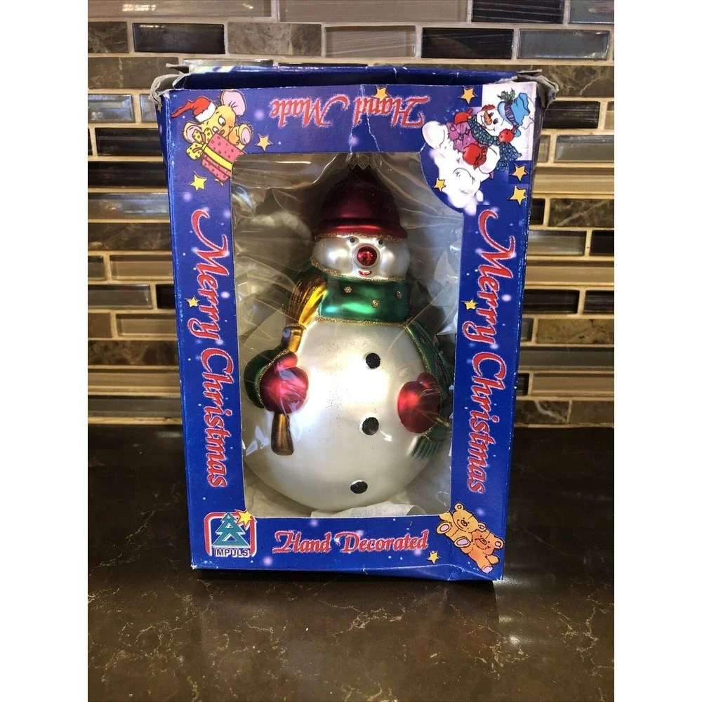 Snowman Mouth Blown Glass Tree Ornament Impuls Christmas Hand Painted Frosty The